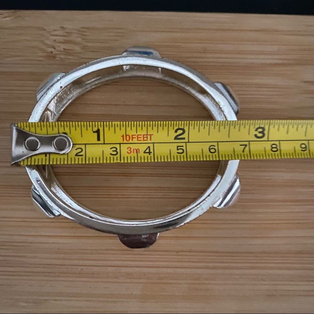 Silver and Yellow Studded Bangle Bracelet - Picture 5 of 17